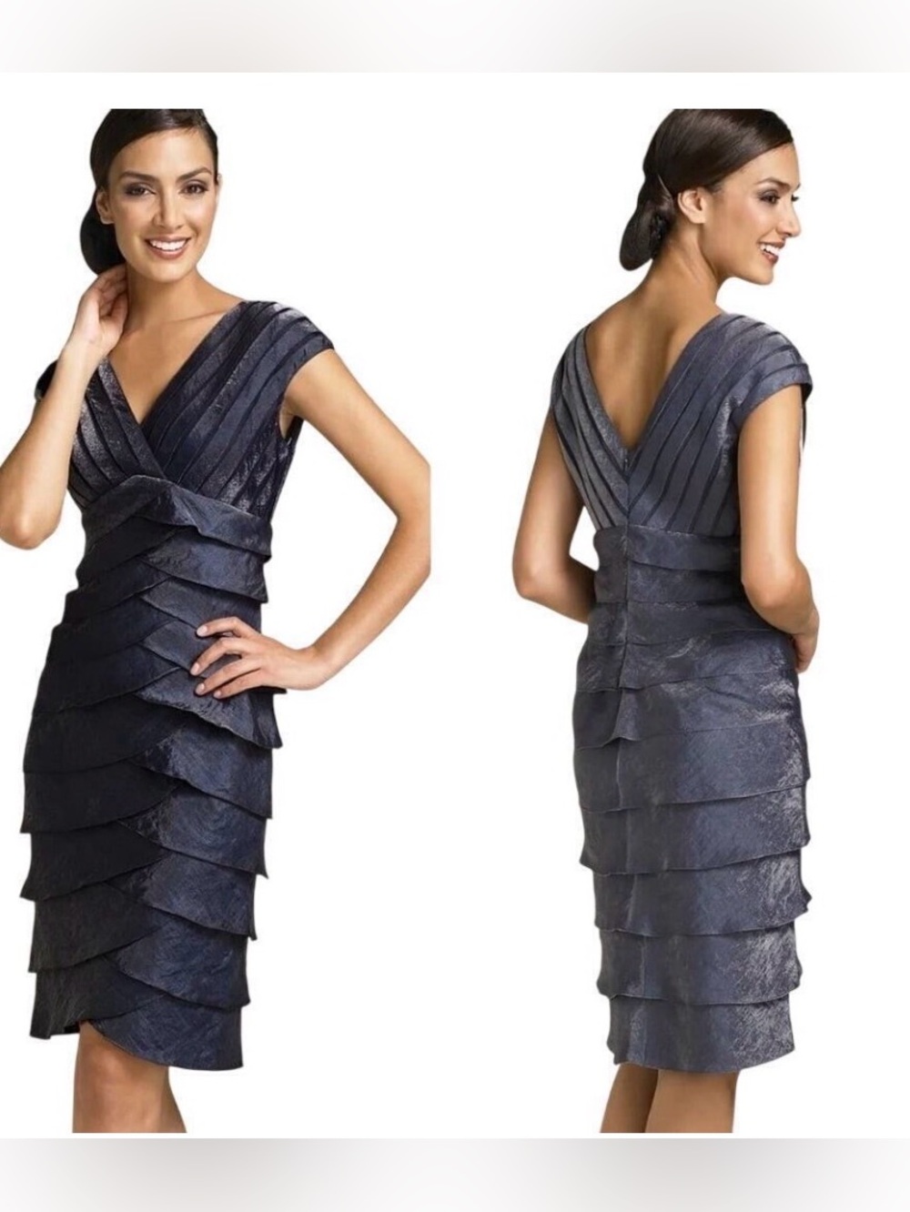 Adrianna Papell Navy Blue Formal Ruffle Dress Size 8